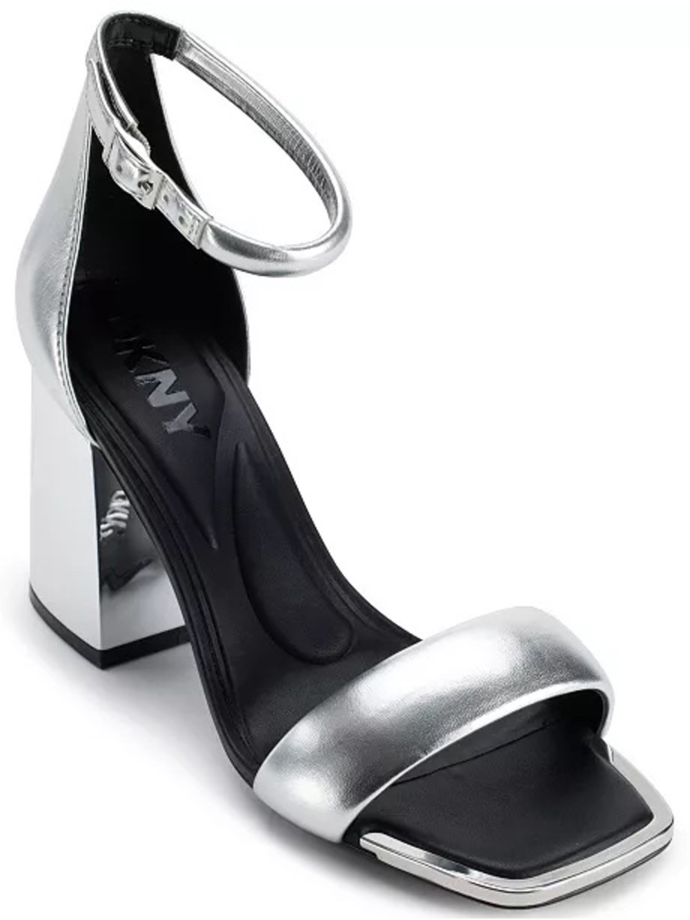 DKNY Silver Women's Scarla Ankle Strap Sandals with Block Heel